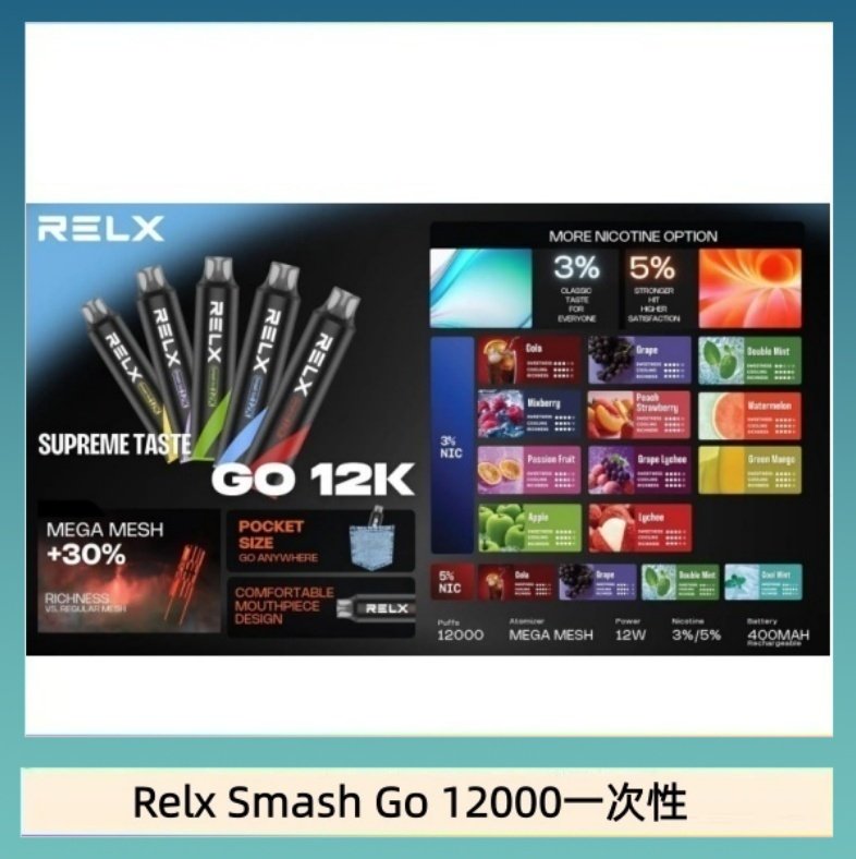 Relx Smash Go 12000一次性 Relx Smash Go 12000 Puffs 一次性電子煙拋棄式12W輸出